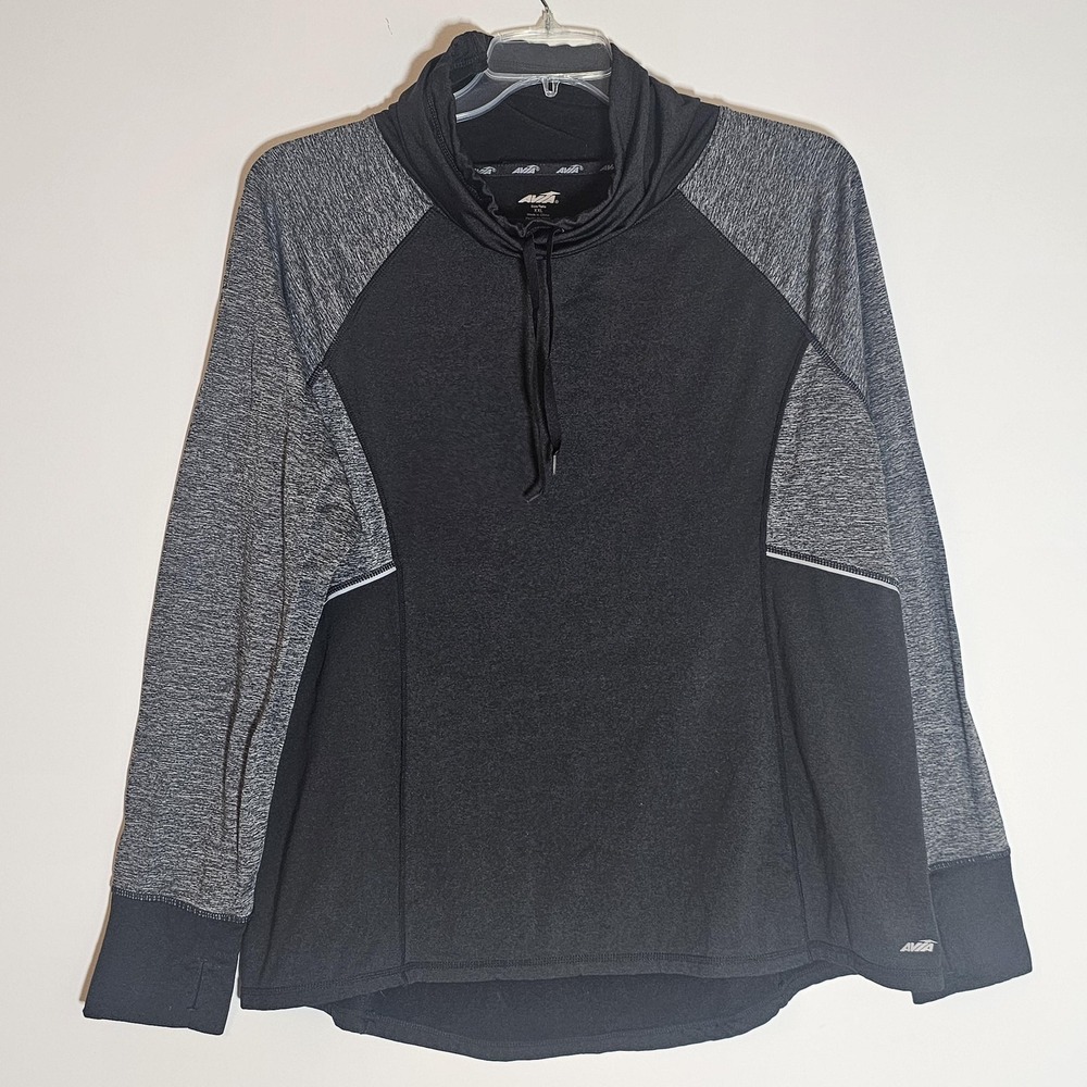 Avia Pullover Womens 2XL Black Gray Cowl Neck Long Sleeve Athletic Thumbholes